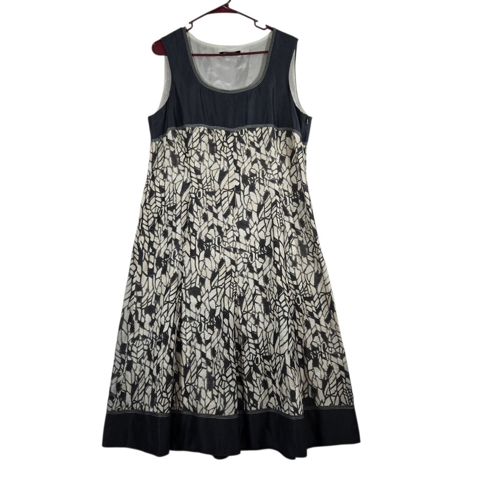 Vito Vergelis Linen Blend Dress Womens 12 Gray Beige Sleeveless Knee Length